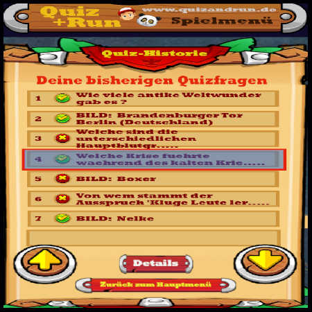 Historienanzeige der Quizantworten